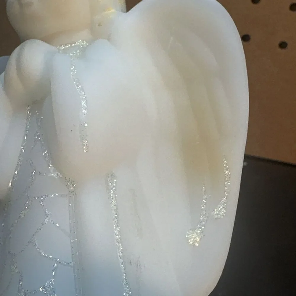 VTG Fenton Satin Glass Angel Bell Signed Numbered S. Fisher Music Notes #885